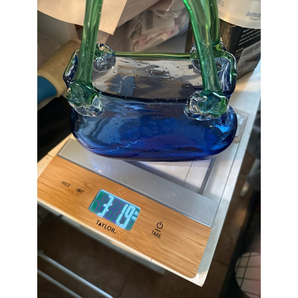Murano Blown Glass Decorative Handbag Vase Blue Green EUC - Picture 7 of 7
